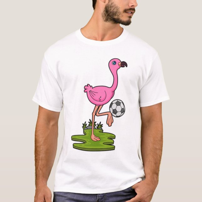 Flamingo als Fußballspieler mit Fußball T-Shirt (Vorderseite)