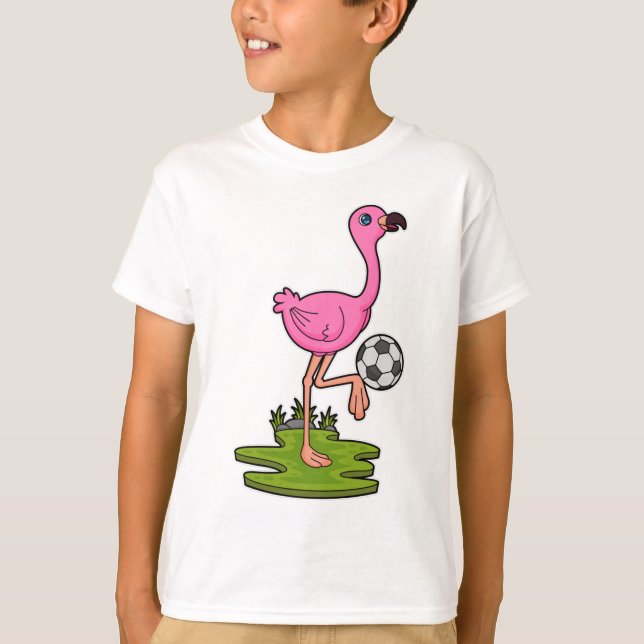 Flamingo als Fußballspieler mit Fußball T-Shirt (Vorderseite)