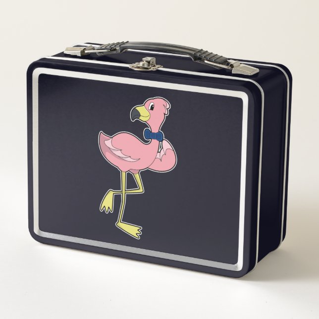 Flamingo als Gentleman mit Krawatte Metall Brotdose (Vorderseite)
