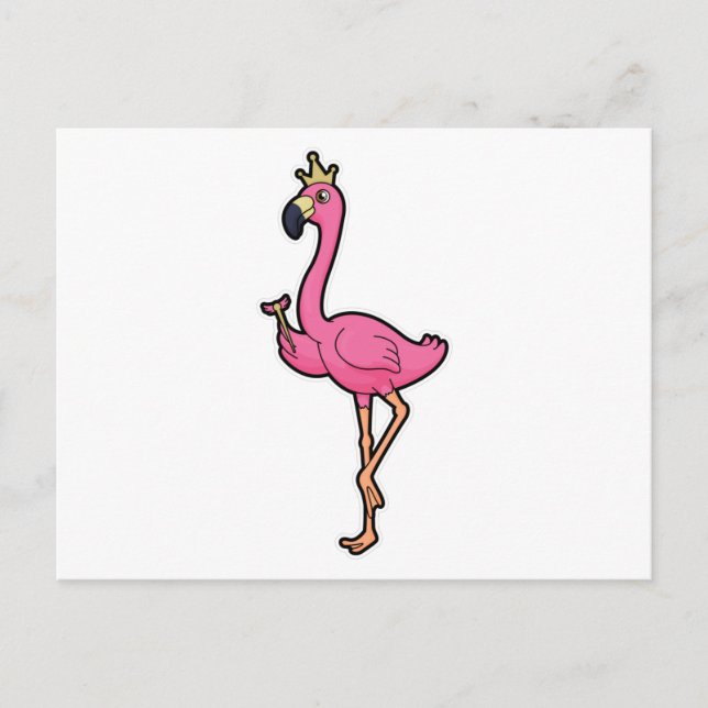 Flamingo als König mit Kronen und Personal Postkarte (Vorderseite)