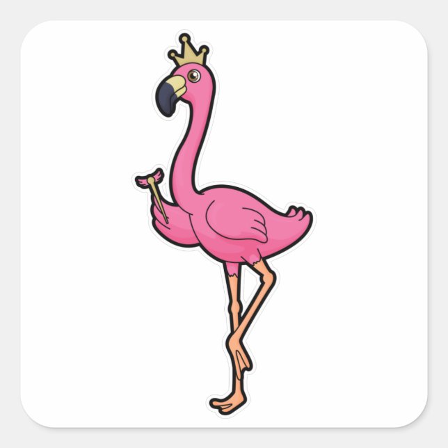 Flamingo als König mit Kronen und Personal Quadratischer Aufkleber (Vorderseite)