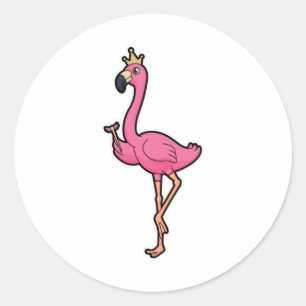 Flamingo als König mit Kronen und Personal Runder Aufkleber