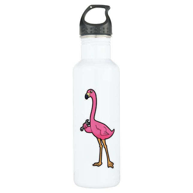 Flamingo als Mechaniker mit Wrench Edelstahlflasche (Vorderseite)