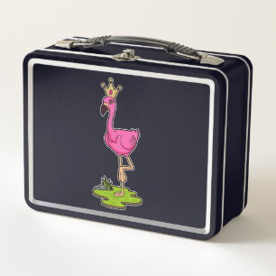 Flamingo als Prinzessin mit Krone Metall Brotdose