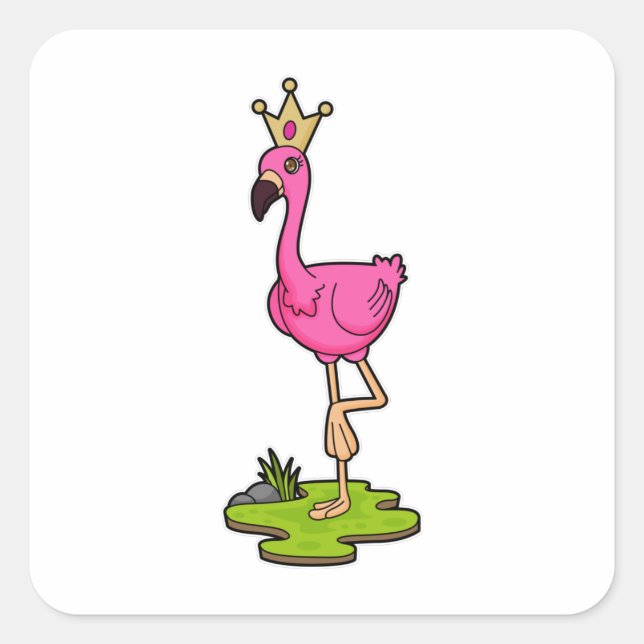 Flamingo als Prinzessin mit Krone Quadratischer Aufkleber (Vorderseite)