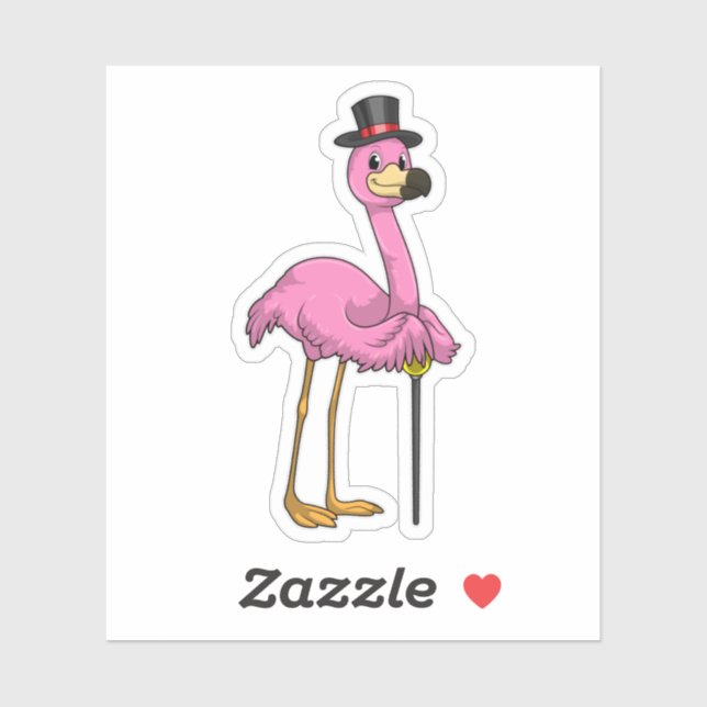Flamingo als Rentner mit Gehstock Aufkleber (Blatt)