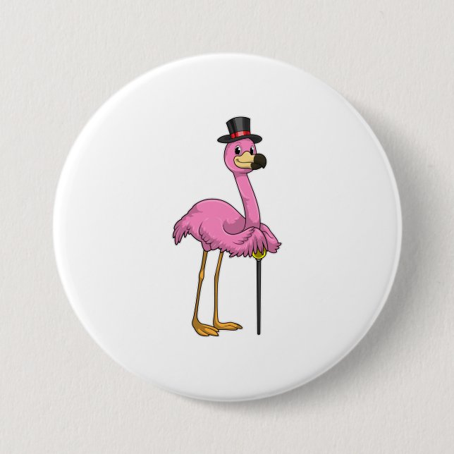 Flamingo als Rentner mit Gehstock Button (Vorderseite)