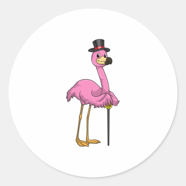Flamingo als Rentner mit Gehstock Runder Aufkleber (Vorderseite)