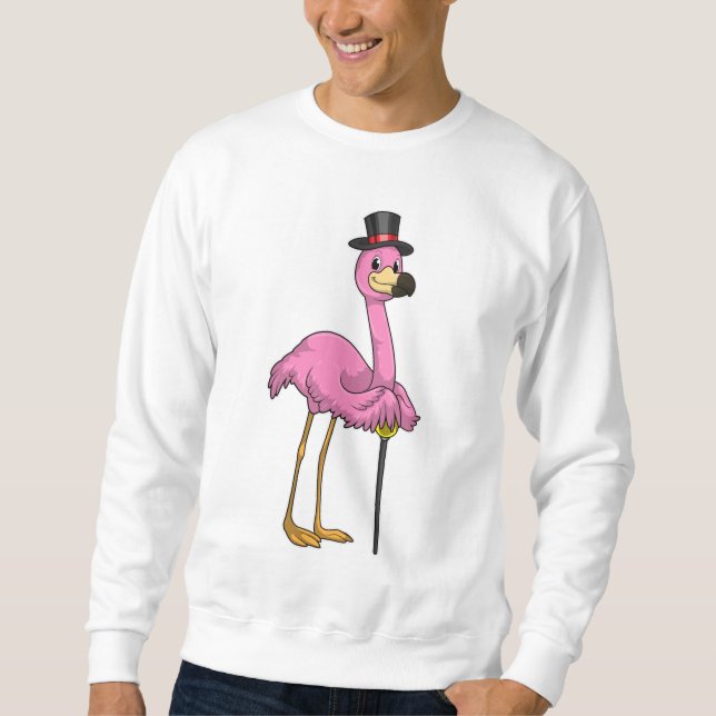 Flamingo als Rentner mit Gehstock Sweatshirt (Vorderseite)