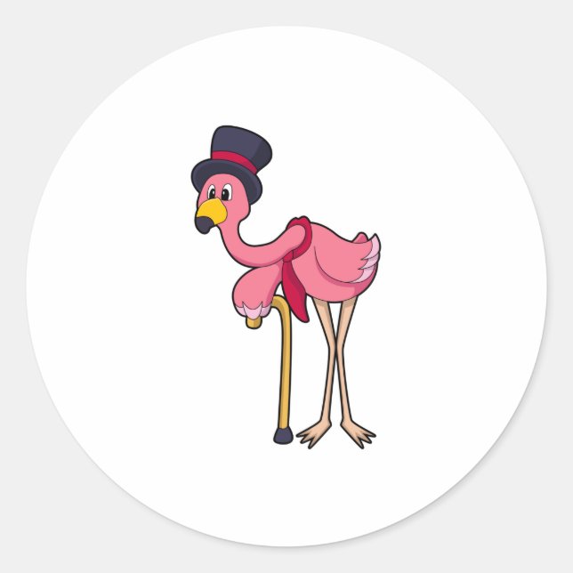 Flamingo als Rentner mit Hat Runder Aufkleber (Vorderseite)