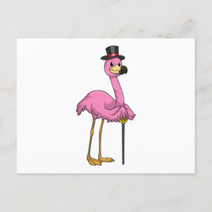 Flamingo als Rentner mit Spazierstock Postkarte