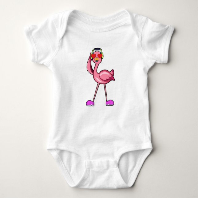Flamingo als Rentner mit Walking stick & Hat Baby Strampler (Vorderseite)