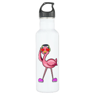 Flamingo als Rentner mit Walking stick & Hat Edelstahlflasche