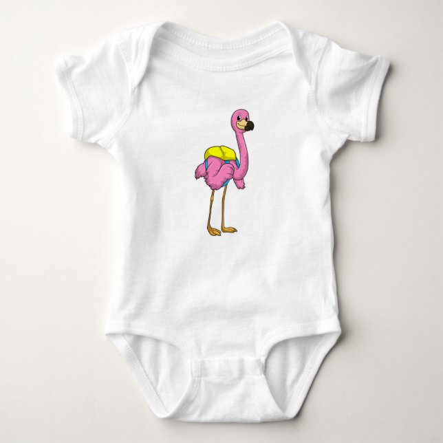 Flamingo als Schüler mit Schultasche Baby Strampler (Vorderseite)
