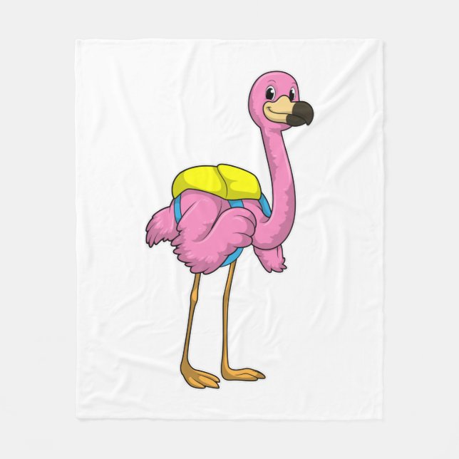 Flamingo als Schüler mit Schultasche Fleecedecke (Vorderseite)