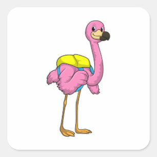 Flamingo als Schüler mit Schultasche Quadratischer Aufkleber