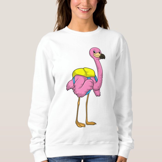 Flamingo als Schüler mit Schultasche Sweatshirt (Vorderseite)