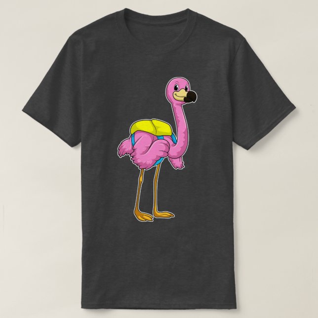 Flamingo als Schüler mit Schultasche T-Shirt (Design vorne)