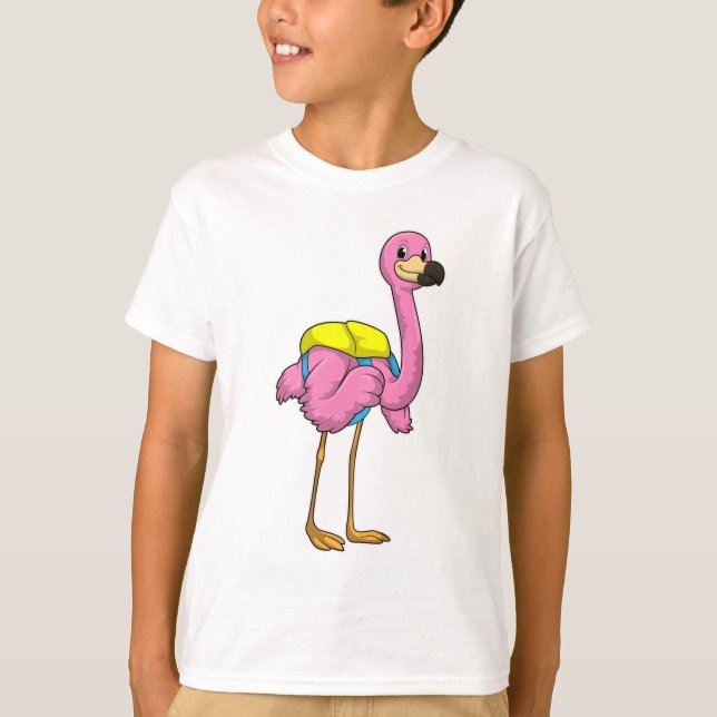 Flamingo als Schüler mit Schultasche T-Shirt (Vorderseite)