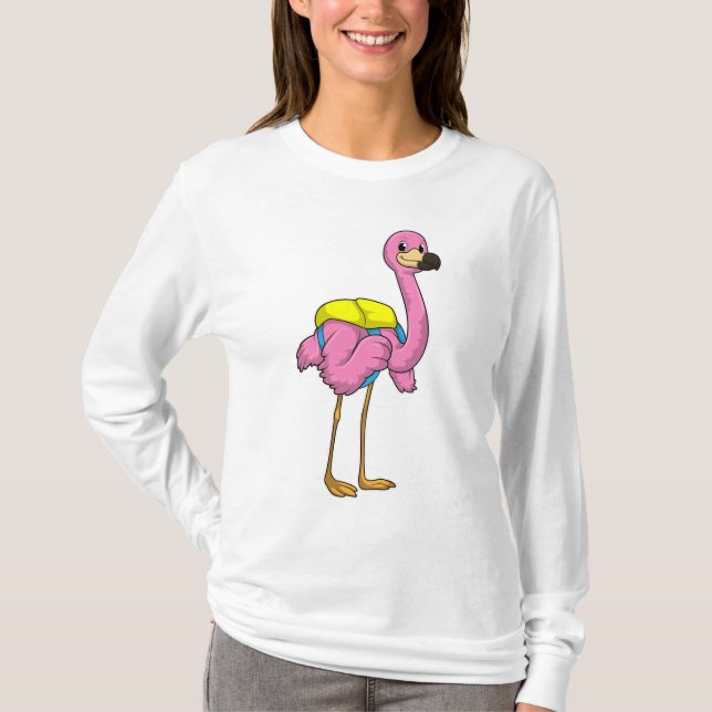 Flamingo als Schüler mit Schultasche T-Shirt (Vorderseite)