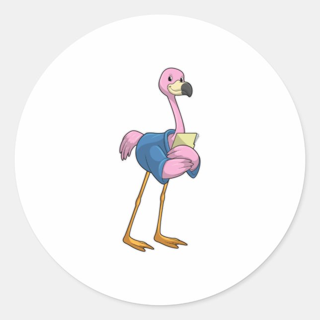 Flamingo als Secretary mit Notepad Runder Aufkleber (Vorderseite)