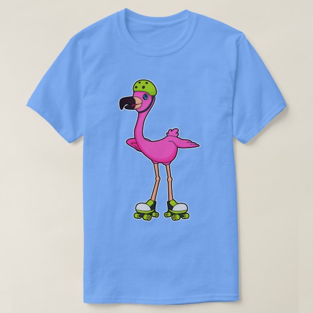 Flamingo als Skater mit Roller Skate Helmet T-Shirt (Design vorne)