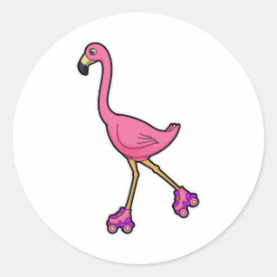 Flamingo als Skater mit Roller-Skaten Runder Aufkleber