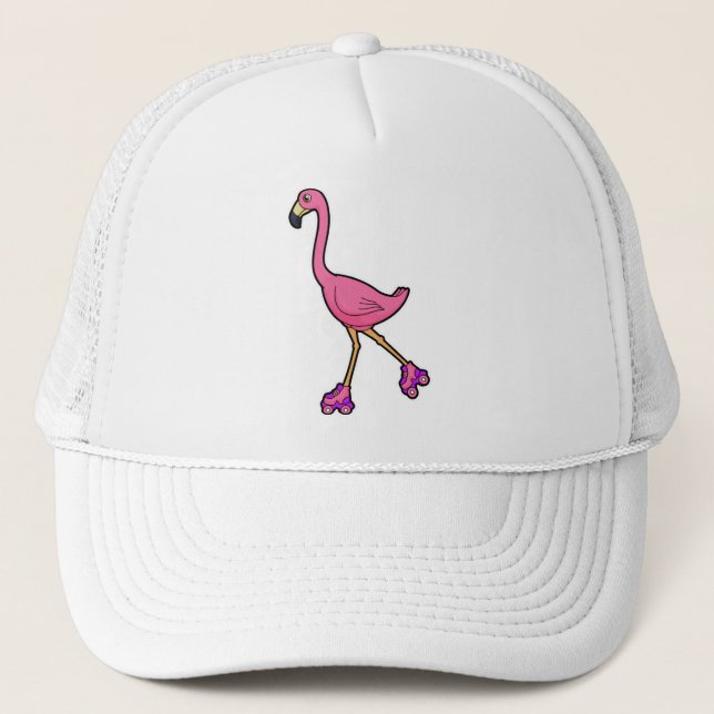 Flamingo als Skater mit Roller-Skaten Truckerkappe (Vorderseite)