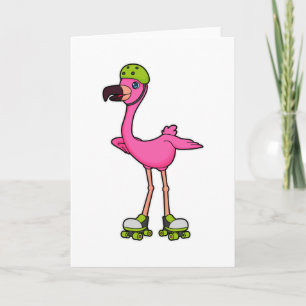 Flamingo als Skater mit Rollschuhen und Helm Karte
