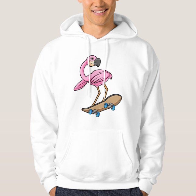 Flamingo als Skater mit Skateboard Hoodie (Vorderseite)