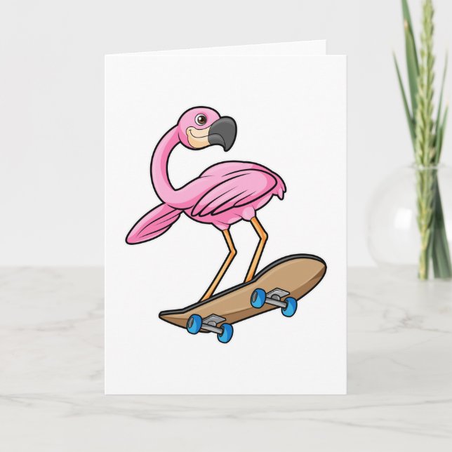 Flamingo als Skater mit Skateboard Karte (Vorderseite)