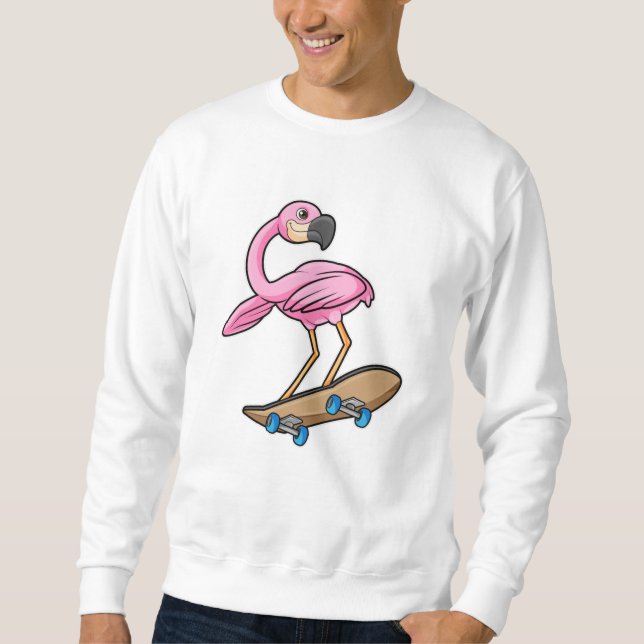 Flamingo als Skater mit Skateboard Sweatshirt (Vorderseite)