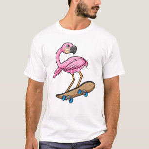 Flamingo als Skater mit Skateboard T-Shirt