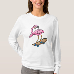 Flamingo als Skater mit Skateboard T-Shirt