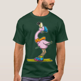 Flamingo als Skifahrer mit Ski-Pole T-Shirt