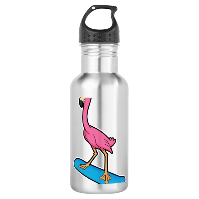Flamingo als Snowboarder mit Snowbaord Edelstahlflasche (Vorderseite)