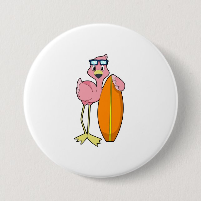 Flamingo als Surfer mit Surfboard.PNG Button (Vorderseite)
