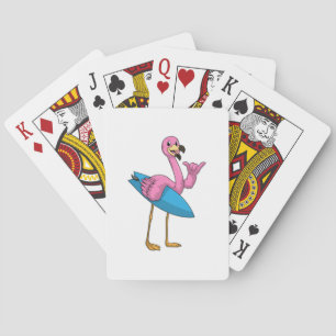 Flamingo als Surfer mit Surfboard Spielkarten