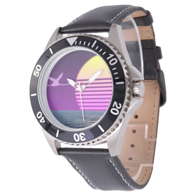 Flamingo am Meer, 80 Jahre Armbanduhr (Schrägansicht)