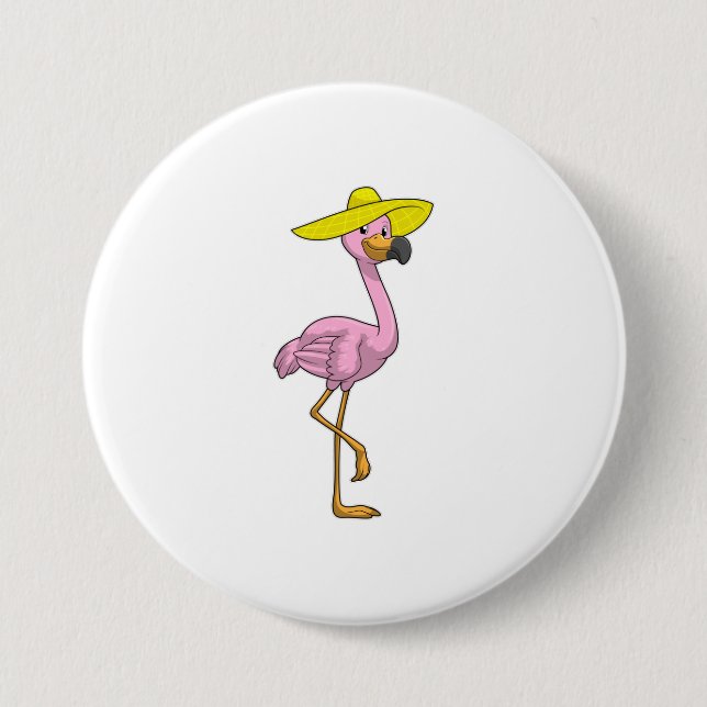 Flamingo am Strand mit Hat Button (Vorderseite)