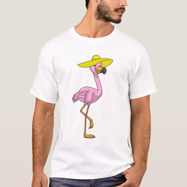 Flamingo am Strand mit Hat T-Shirt (Vorderseite)