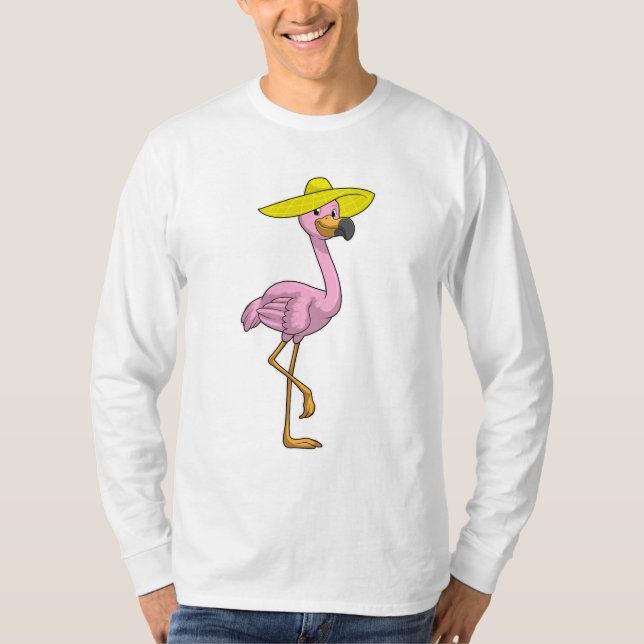 Flamingo am Strand mit Hat T-Shirt (Vorderseite)
