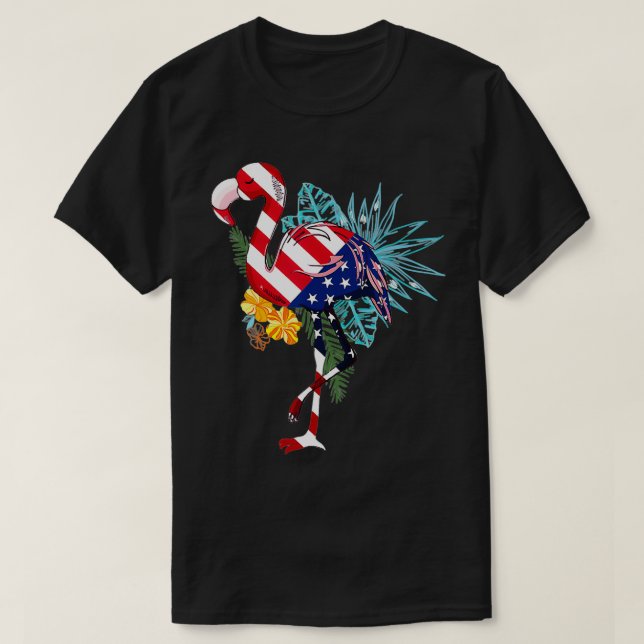 Flamingo American Flag Flamerica Patriotic 4. T-Shirt (Design vorne)