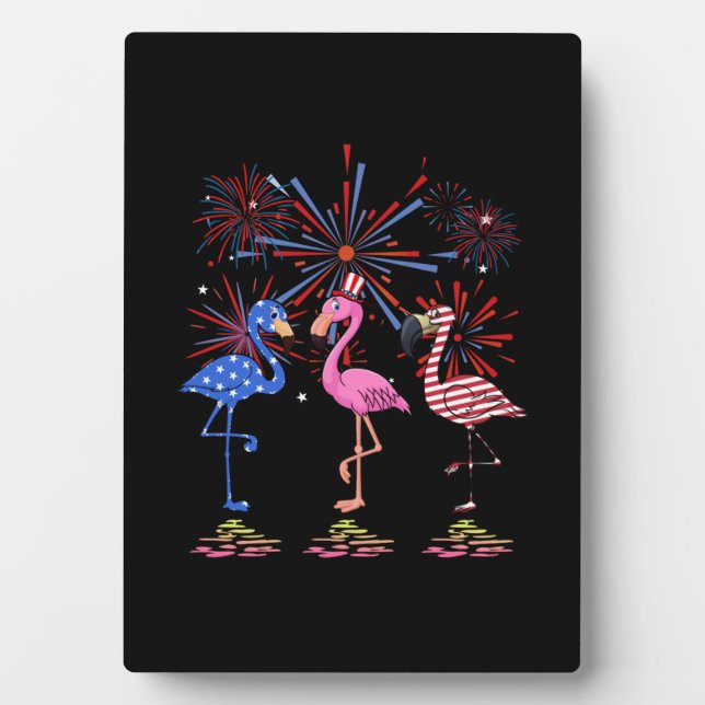 Flamingo American Flag für den 4. Juli Fotoplatte (Vorderseite)