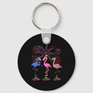 Flamingo American Flag für den 4. Juli Schlüsselanhänger