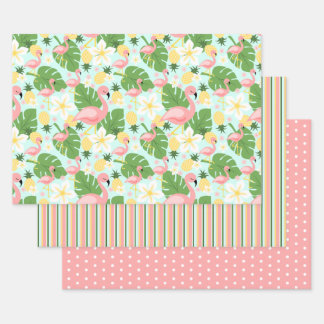 Flamingo, Ananas, Monstera Tropical Geschenkpapier Set