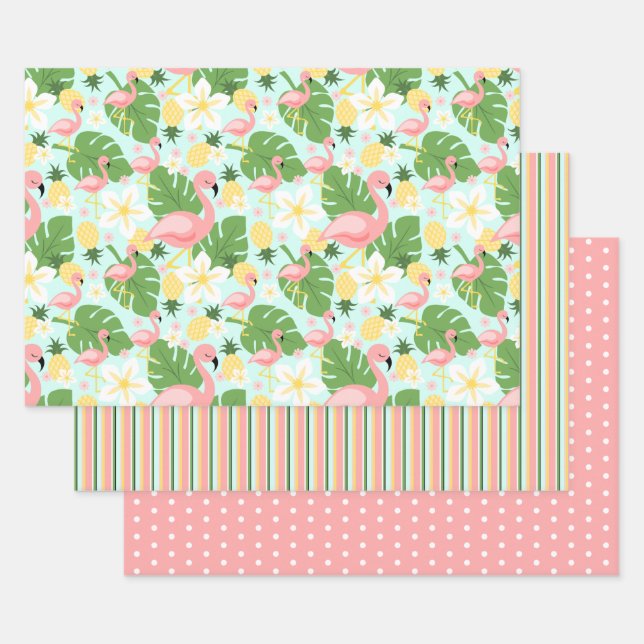 Flamingo, Ananas, Monstera Tropical Geschenkpapier Set (Set)