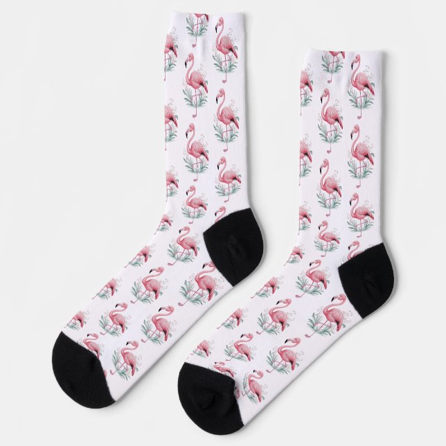 Flamingo and Flowers Pattern Socken (Linkes Detail)