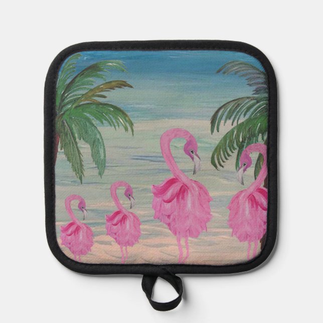 Flamingo and palm tree kitchen pot holder topflappen (Vorderseite)