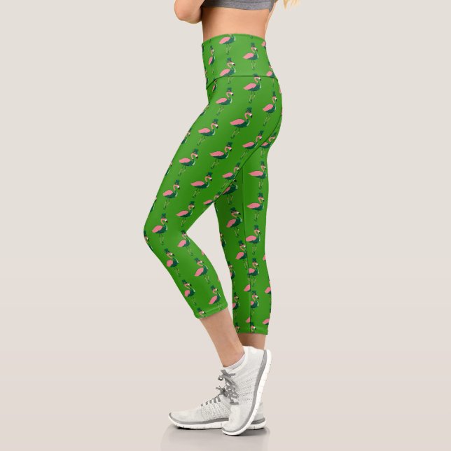 Flamingo Animal Green St Patrick's Day Capri Leggings (Links)